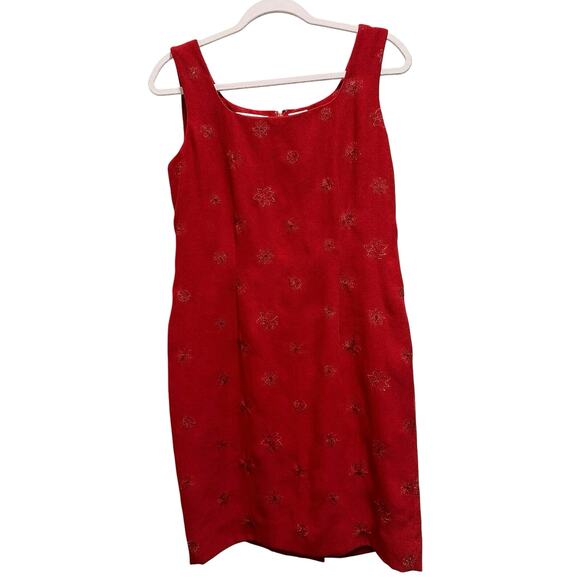 Vintage Y2K Red Sleeveless Shift Floral Embroider Cocktail Dress Size 6 Petite - Picture 2 of 8
